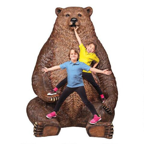 Sitting Pretty Oversized Brown Bear Statue with Paw Seat Fiberglass